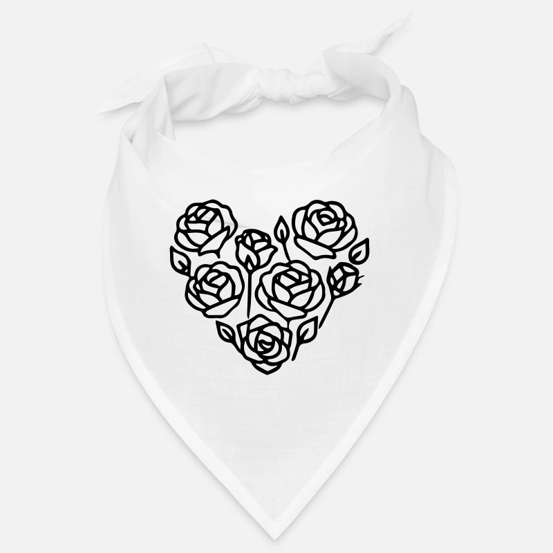 Black and White Rose Heart Illustration Bandana