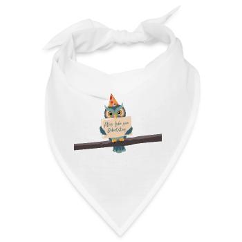 Süße Eule mit lieben Geburtstagsgrüßen und Partyhu - Bandana - Weiß - Vorne