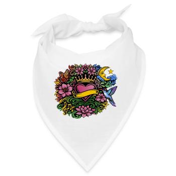 Herz Krone Blumen Kolibri Design - Bandana - Weiß - Vorne