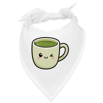 Kawaii zwinkern Matcha Grüne Teetasse - Bandana - Weiß - Vorne