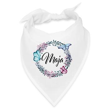 Maja, Name, Schriftzug, Blumenkranz, Geschenk - Bandana - Weiß - Vorne