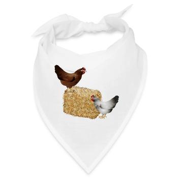 zwei Hühner auf einen Strohballen - Bandana - Weiß - Vorne