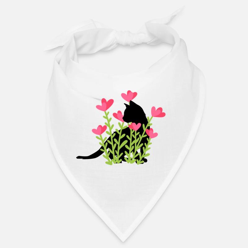 Frühlingsdesign - schwarze Katze im Blumenbeet Bandana