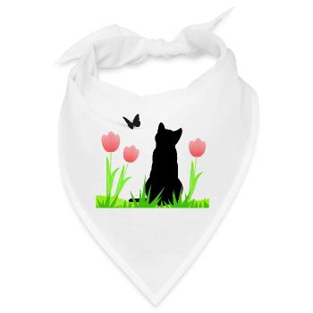 Frühlingsdesign - Katze, Tulpen, Schmetterling - Bandana - Weiß - Vorne