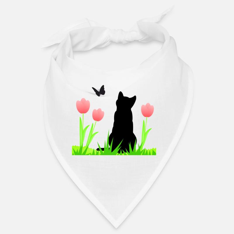 Frühlingsdesign - Katze, Tulpen, Schmetterling Bandana