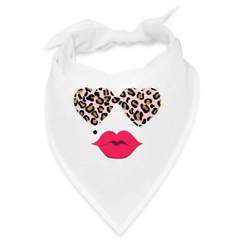 Leopardenbrille mit Lippen - Bandana - Weiß - Vorne