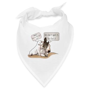 "How to spell love" Bullterrier mit Welpe - Bandana - Weiß - Vorne