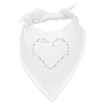 Minimalistisches Herz mit rosa-roten Blüten - Bandana - Weiß - Vorne