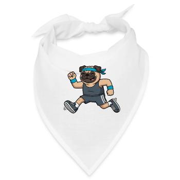 Süßer Mops Jogger Sportlich Hund Marathon Cartoon - Bandana - Weiß - Vorne