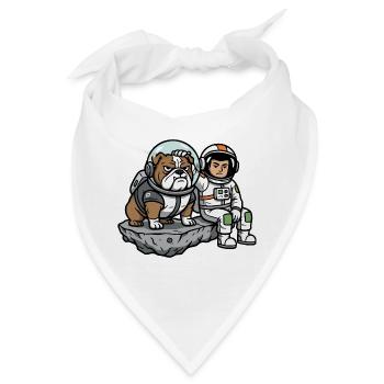 Astronaut Hund Bulldog Weltraumhumor - Bandana - Weiß - Vorne