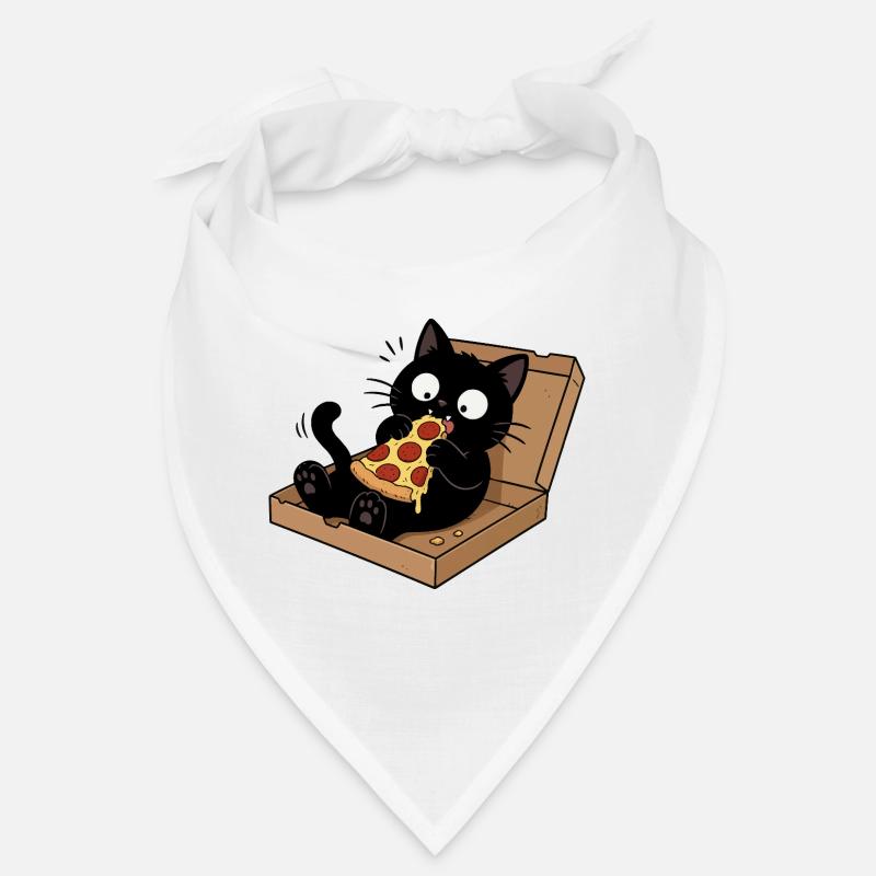Chat noir savourant une pizza Bandana