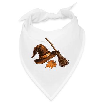 Hexenhut und Herbstbesen - Bandana - Weiß - Vorne