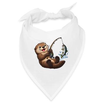 Seeotter beim Angeln – Lustiges Angelmotiv - Bandana - Weiß - Vorne