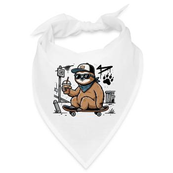 Cooles Faultier auf Skateboard – Street Art - Bandana - Weiß - Vorne