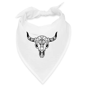 Schädel mit Hörnern - Bandana - Weiß - Vorne