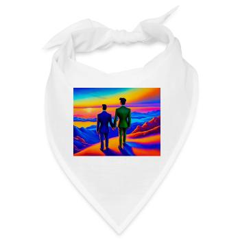 Liebespaar auf farbenfrohem Berg - Bandana - Weiß - Vorne