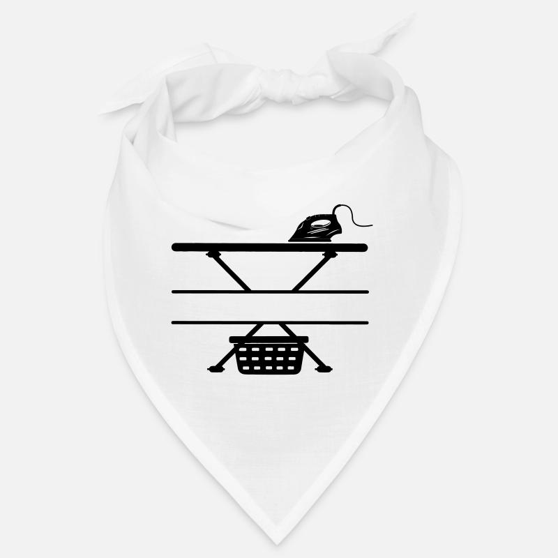 Iron, ironing board and laundry basket, text banner Bandana