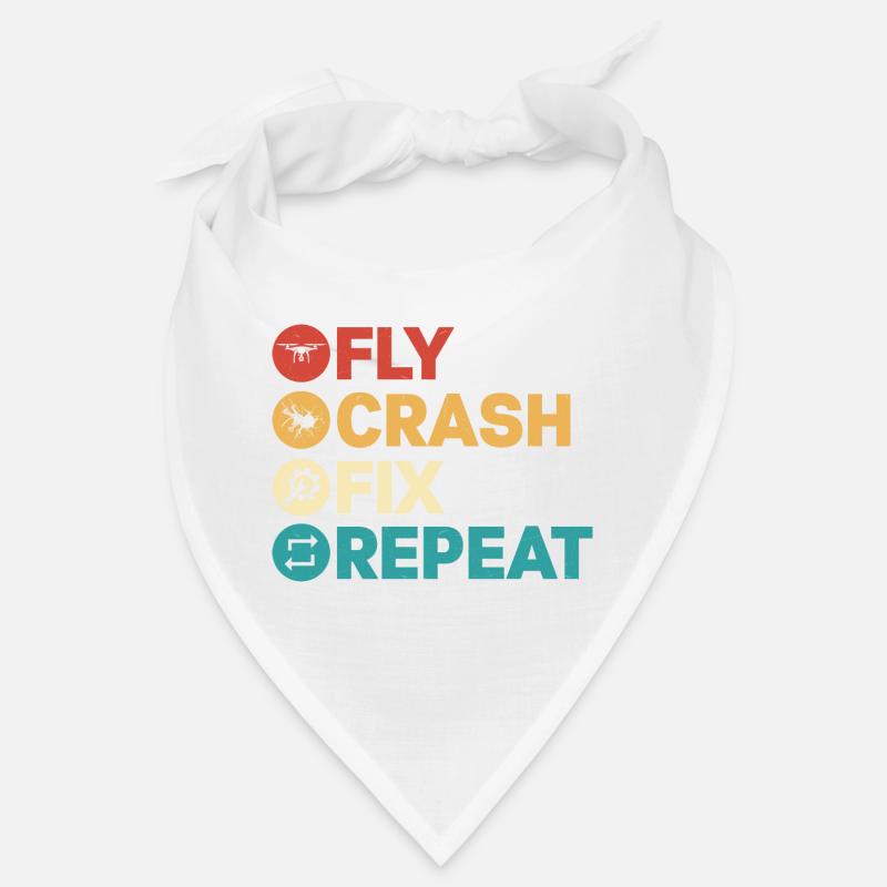 Fly Crash Fix Repeat Drone Pilot RC Flight - Bandana - Weiß