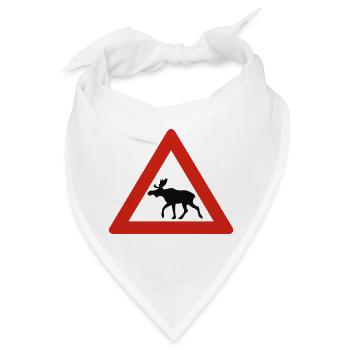 Norwegen - Achtung Elch - Warnschild - Bandana - Weiß - Vorne