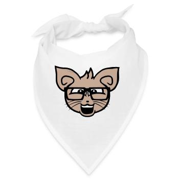 Nerd Katze Hornbrille Geek Schlaues Kätzchen Kopf - Bandana - Weiß - Vorne