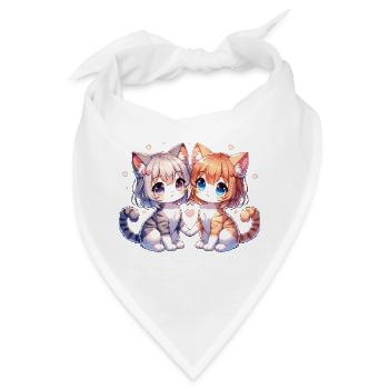 Niedliche Katzenfreunde mit Herz-Details - Bandana - Weiß - Vorne