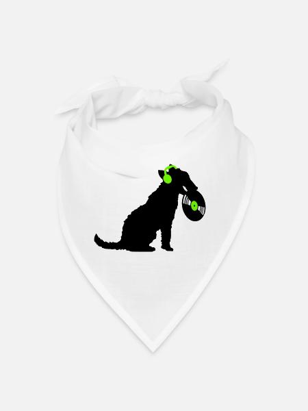 Hund DJ Musik Auflegen Club Disko Schallplatte Fun - Bandana - Weiß - Vorne