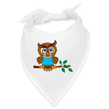 Ast Eule mit blauem Buch - Bandana - Weiß - Vorne