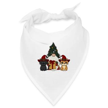 Katze mit Wichtel   - Bandana - Weiß - Vorne