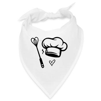 Kochmütze & Herz- Schneebesen - Kochen mit Liebe - Bandana - Weiß - Vorne