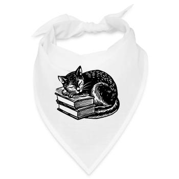 Katze schläft auf Buch - Bandana - Weiß - Vorne