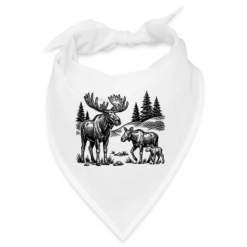 T-Shirt Elchfamilie Elch Jäger Motiv Wald - Bandana - Weiß - Vorne