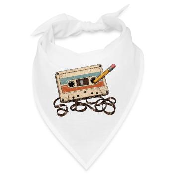 Retro-Kassette und Bleistift Vintage, 80er, 90er, - Bandana - Weiß - Vorne
