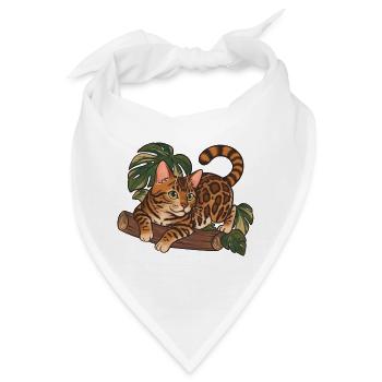 Bengal-Katze auf Baumstamm-Dschungel-Illustration - Bandana - Weiß - Vorne