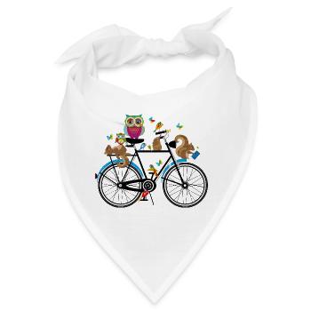 Waldtiere auf einem Fahrrad - Bandana - Weiß - Vorne
