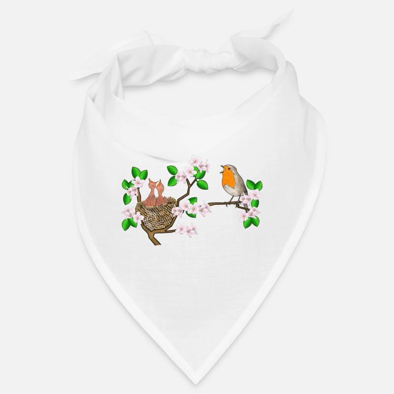 Robins, nest, cherry blossoms Bandana