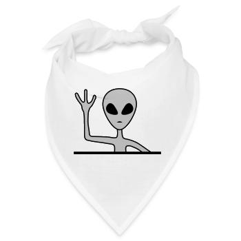 Graues Männchen Alien winkt - Bandana - Weiß - Vorne