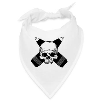 Zwei gekreuzte Granaten mit Totenkopf oder Totenkopf - Bandana - Weiß - Vorne