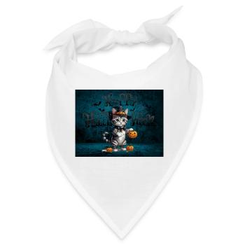 Gespenstische niedliche Halloween-Katze Spooky - Bandana - Weiß - Vorne