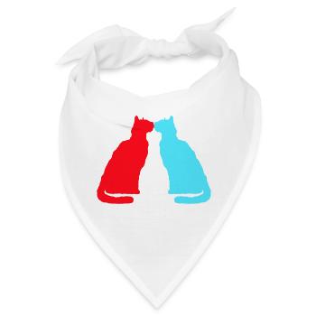 2 Katzen Küssen Pärchen Zwei Freunde Schmusen Paar - Bandana - Weiß - Vorne