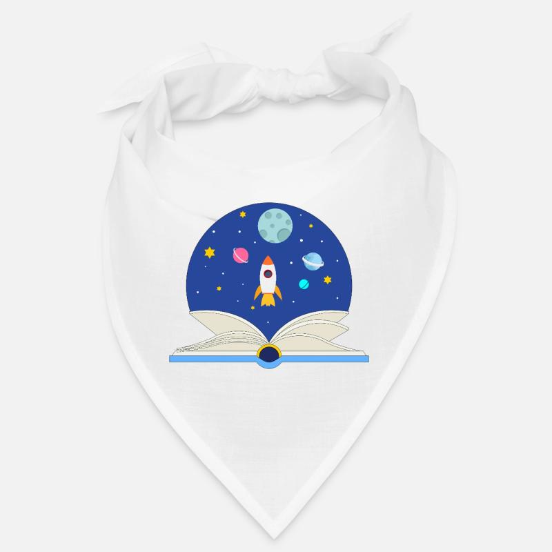 Livre ouvert avec scène spatiale, imagination et Avent Bandana
