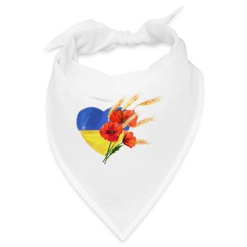 Herz der Ukraine - Mohnblumen & Goldener Weizen - Bandana - Weiß - Vorne
