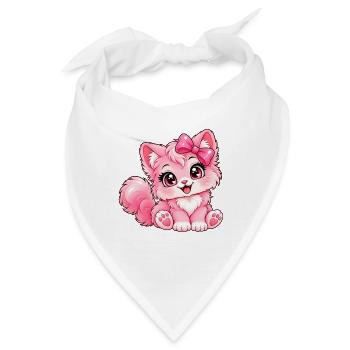 Kawaii Pink Kitten mit Schleife - Bandana - Weiß - Vorne