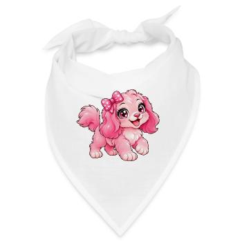 Kawaii Pink Puppy mit Schleife - Bandana - Weiß - Vorne
