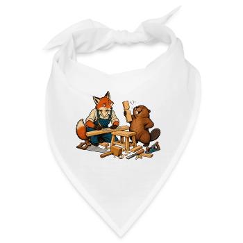 Fuchs und Biber beim Heimwerken – Handwerkerduo - Bandana - Weiß - Vorne