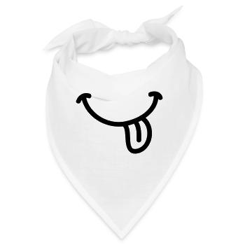 Smiley Grinsen Zunge - Line - Bandana - Weiß - Vorne