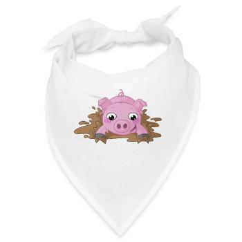 Planschendes Comic Schweinchen - Bandana - Weiß - Vorne