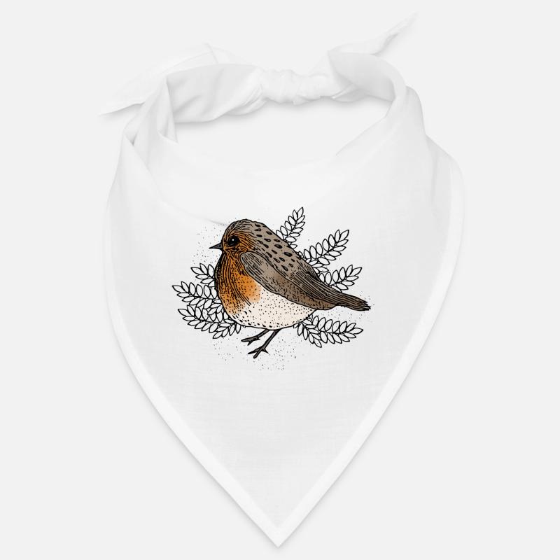 Rotkehlchen auf Zweigen - Bandana - Weiß