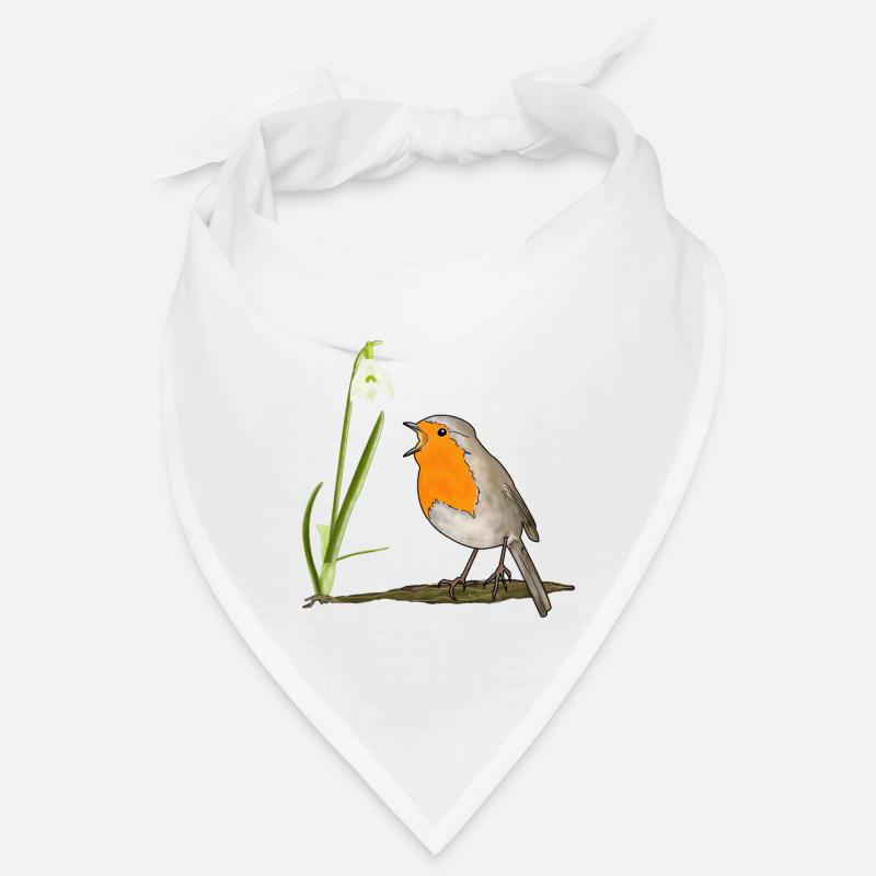 Frühling, Rotkehlchen, Schneeglöckchen - Bandana - Weiß