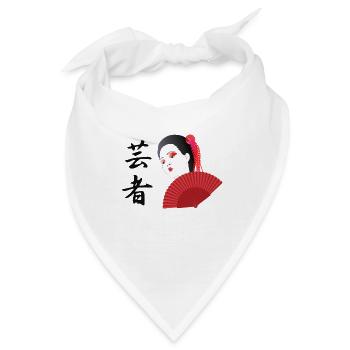 Geisha mit Kaligraphie wird Geisha und Handfan - Bandana - Weiß - Vorne