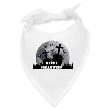 Happy Helloween Grabstein Fledermaus Mond - Bandana - Weiß - Vorne